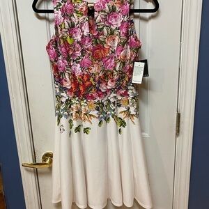 Gabby Skye Womens White Floral Eyelet Easter Cocktail Dress Fuchsia Siz…